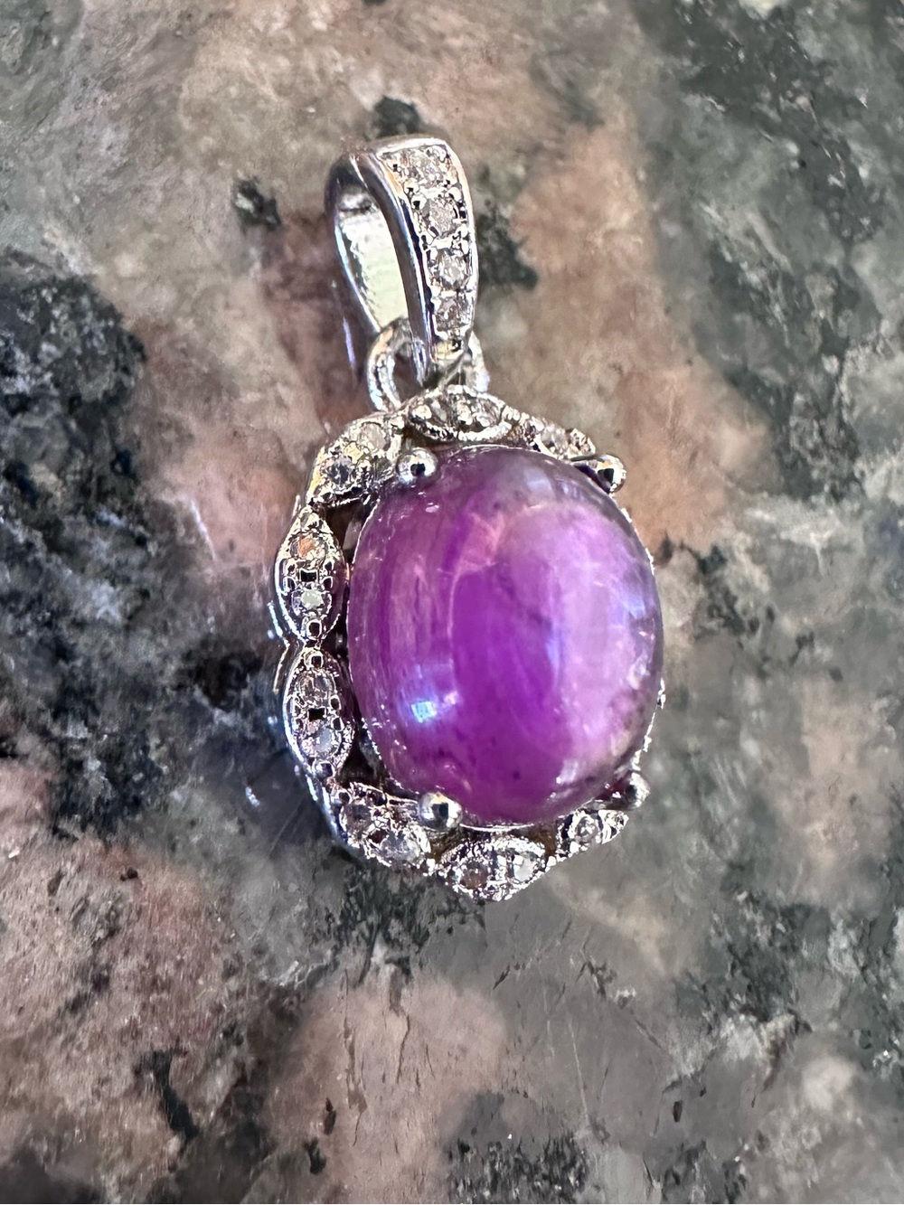Lepidolite Purple Mica Pendant on Silver Plated Copper NEW IN BAG